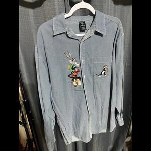 Vintage 1997 looney tunes denim button shirt